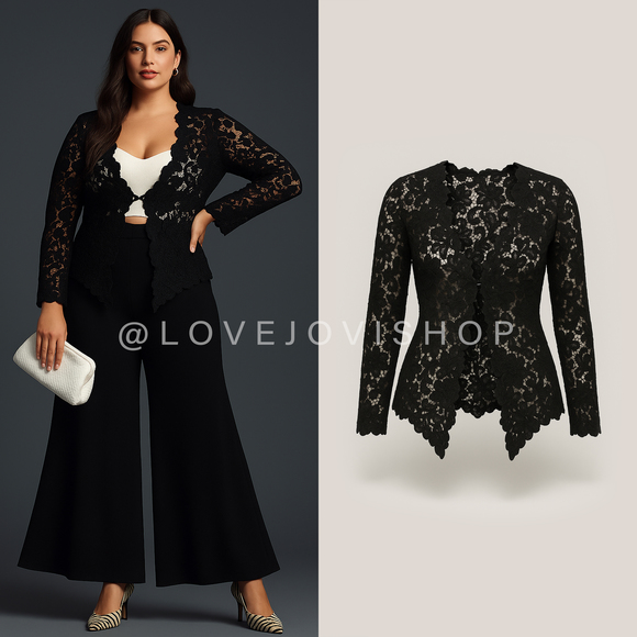 Feminine | Curvy Sz 2X! Black Guipure Lace Cardigan | Flattering & Romantic Fit - Picture 1 of 9